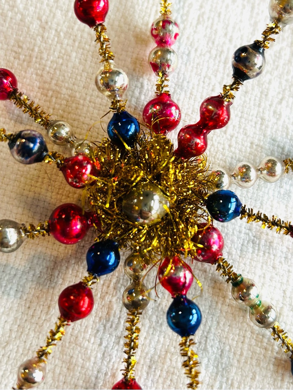 Vintage repurposed 4th of July firework burst mercury, glass bead Ornament